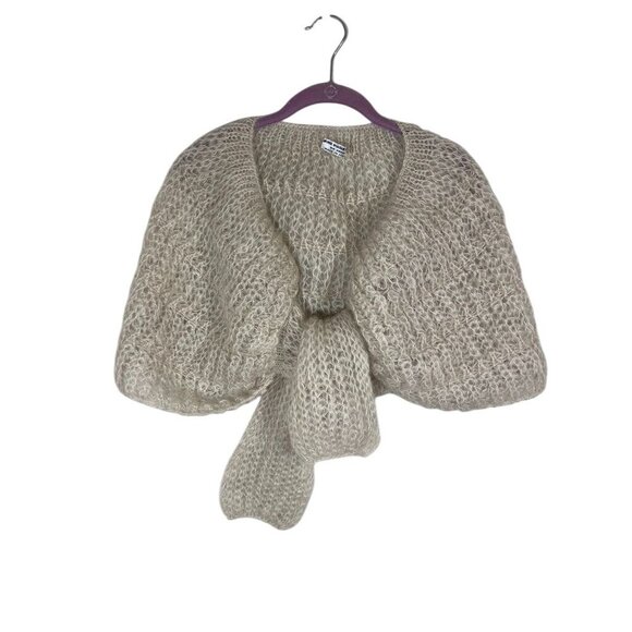 Vintage Mohair Wool Sweater Cream Hand Knit Fuzzy Retro Shrug Luxury Italy 80s - Picture 1 of 10